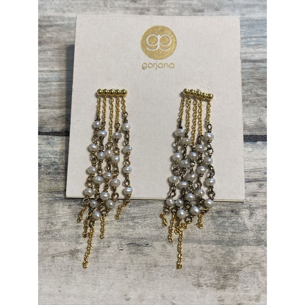 Gorjana Pearl Fringe EARRINGS Dangle Chain Discoloration NWT
